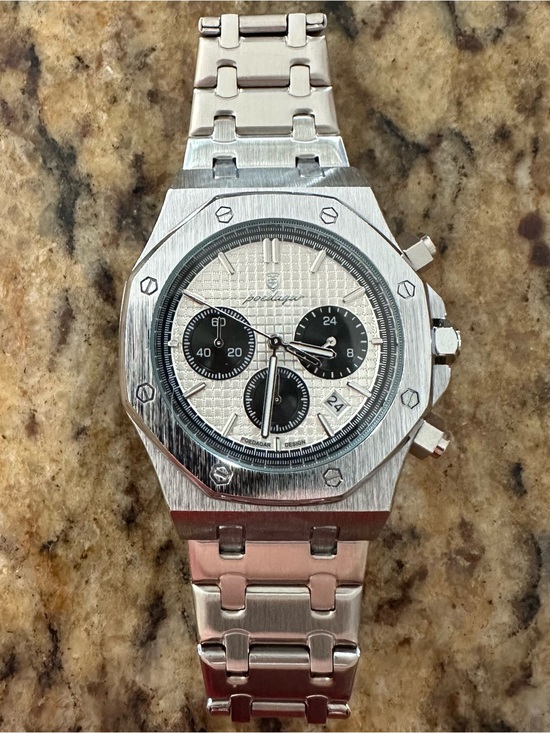 Poedagar Other - ⌚️⏱️🩶 Silver Men's POEDAGAR Chronograph Watch with White Honeycomb Dial